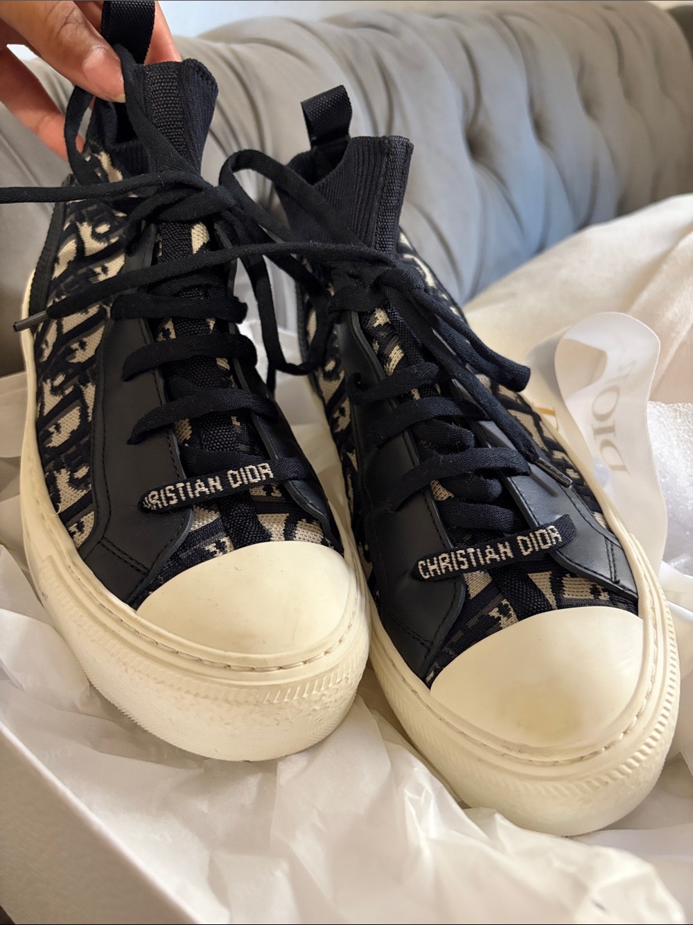 Dior Navy & White Oblique Canvas High-Top Sneakers
